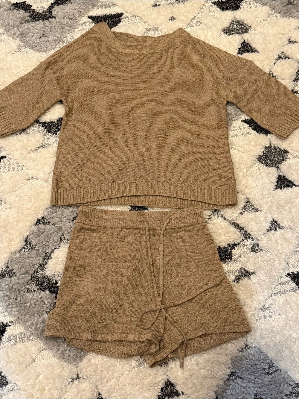 Knit Two-Piece Top & Short Set in Camel